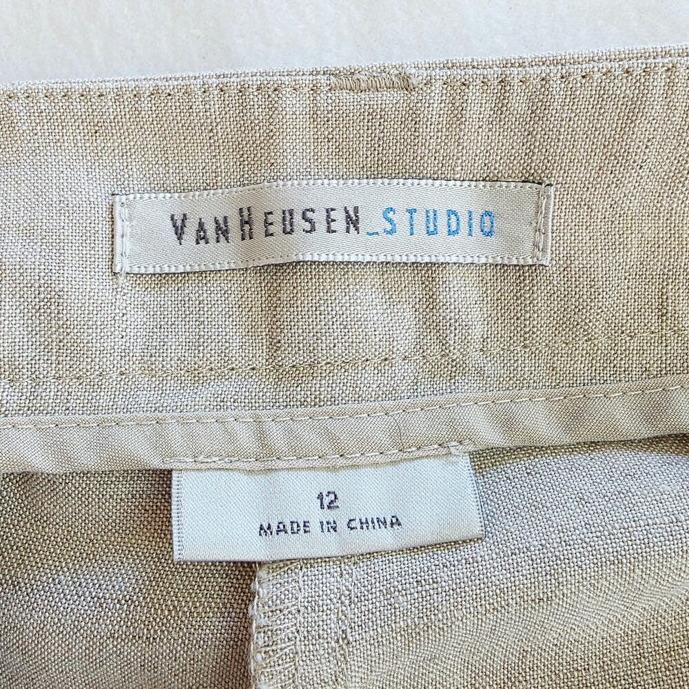 Van Heusen Studio Linen Blend Cropped Pants Capri 12 Beige Wide Leg Coastal Chic - Picture 7 of 15